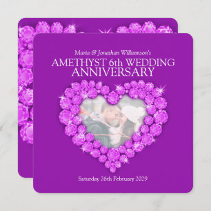 6th amethyst photo wedding anniversary invites