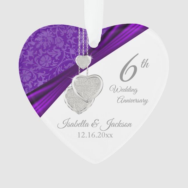 6th Amethyst Wedding Anniversary Keepsake Ornament (Front)