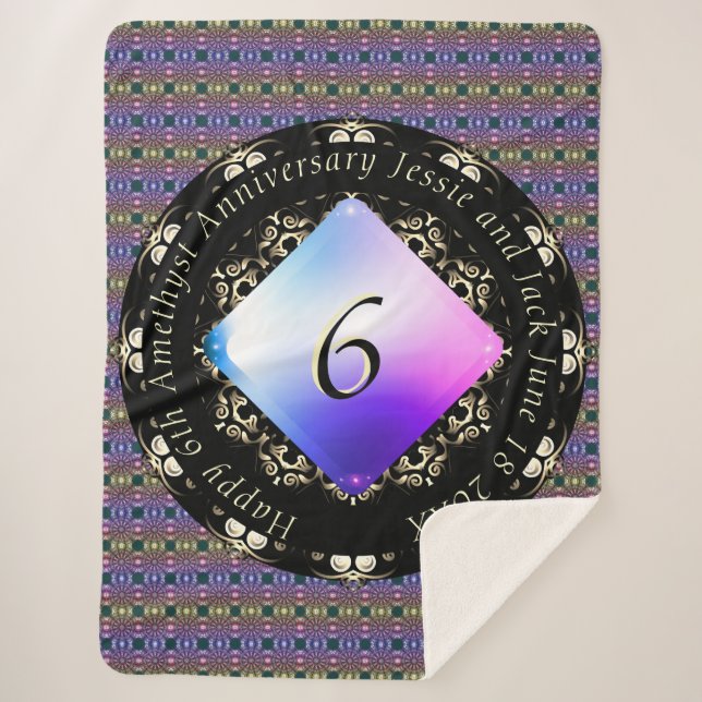6th Amethyst Wedding Anniversary Mandala Sherpa Blanket (Front)