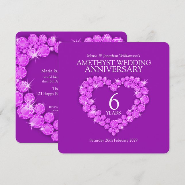 6th amethyst wedding anniversary party invites (Front/Back)