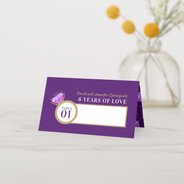 6th amethyst wedding anniversary purple place card (Front)
