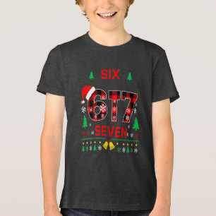 6th and 7th Birthday Christmas Buffalo Plaid  Tri-Blend Shirt