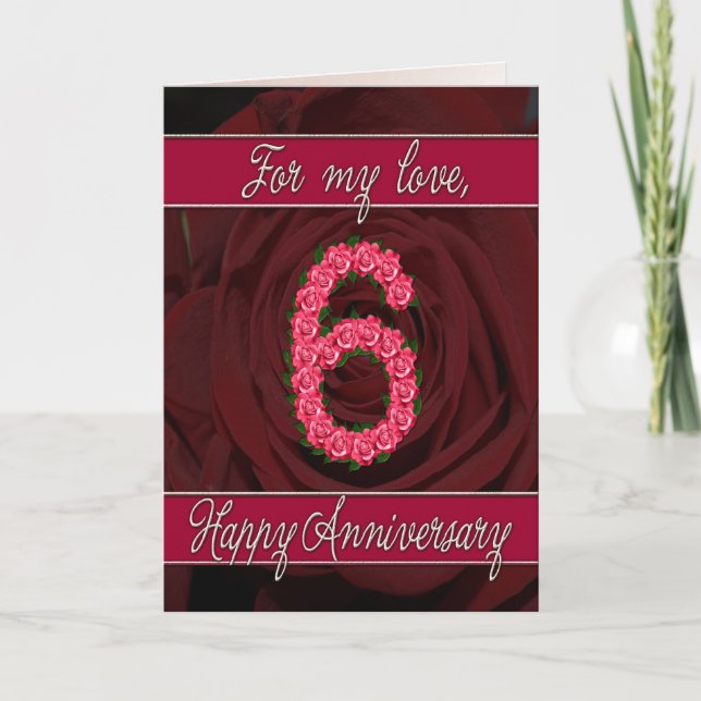 6th anniversary card with roses and leaves (Front)