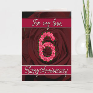6th anniversary card with roses and leaves