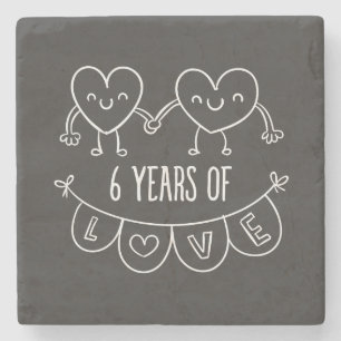 6th Anniversary Gift Chalk Hearts Stone Coaster