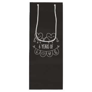 6th Anniversary Gift Chalk Hearts Wine Gift Bag