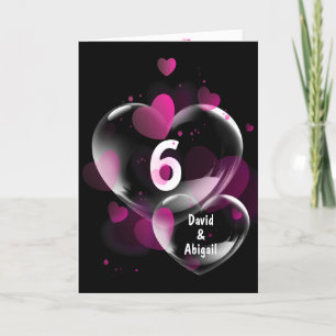 6th Anniversary Heart Bubbles on Black  Card