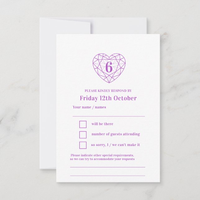 6th anniversary purple amethyst reply RSVP Card (Front)