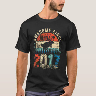 6th Bday Dinosaur Boy Awesome January 2017 T-Shirt