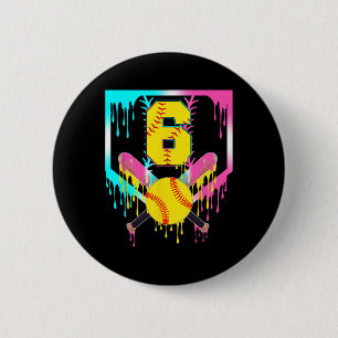 6th Bday Softll Home Plate Drip Ice Cream 6 Year O Cm Round Badge