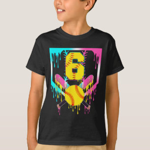 6th Bday Softll Home Plate Drip Ice Cream 6 Year O T-Shirt