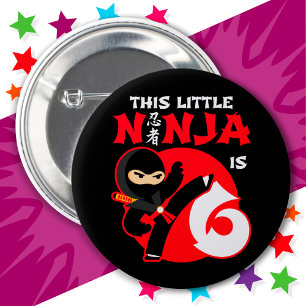 6th Birthday 6 Year Old Kids Party Little Ninja 6 Cm Round Badge