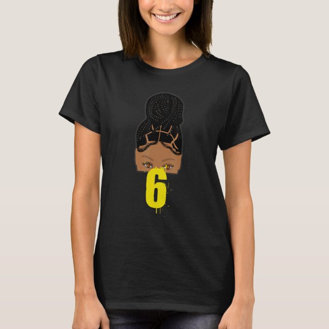 6th Birthday African American Young Girl Braided H T-Shirt (Front)
