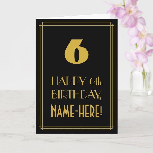 6th Birthday – Art Deco Inspired Look "6" & Name Card (Orchid)