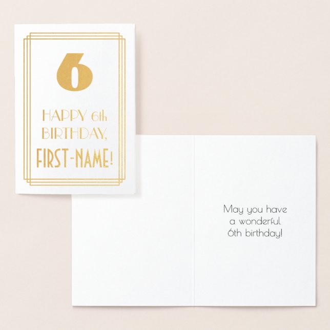 6th Birthday: Art Deco Inspired Look "6" & Name Foil Card (Display)