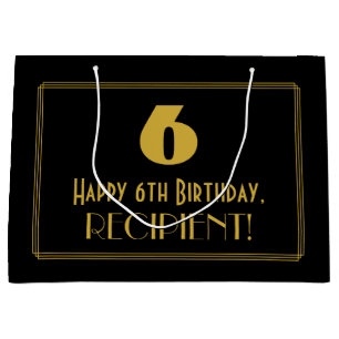 6th Birthday — Art Deco Inspired Look "6" & Name Large Gift Bag