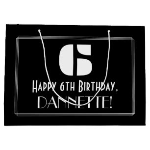 6th Birthday ~ Art Deco Inspired Look "6" + Name Large Gift Bag