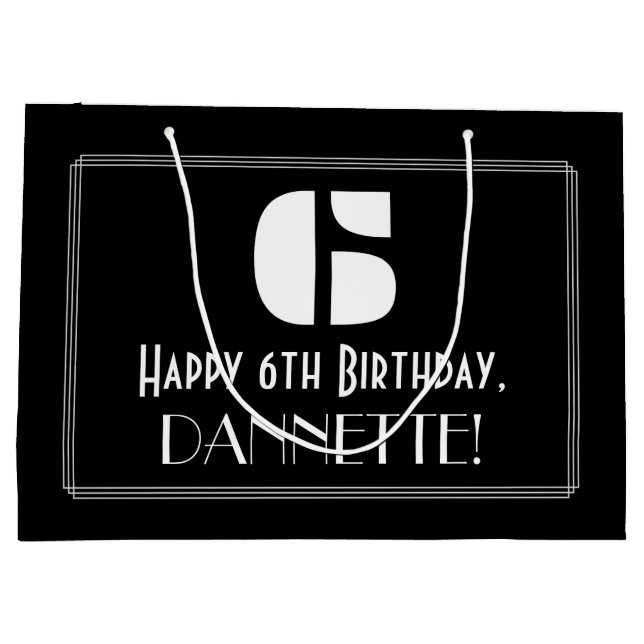 6th Birthday ~ Art Deco Inspired Look "6" + Name Large Gift Bag (Back)