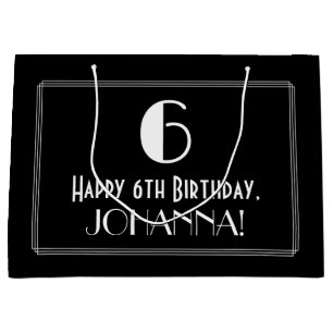 6th Birthday: Art Deco Inspired Style "6", Name Large Gift Bag