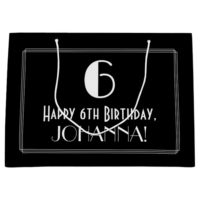 6th Birthday: Art Deco Inspired Style "6", Name Large Gift Bag (Front)