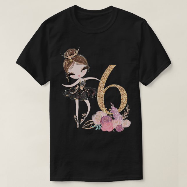6th Birthday Ballerina Dancer Ballet Swan Tutu Gir T-Shirt (Design Front)