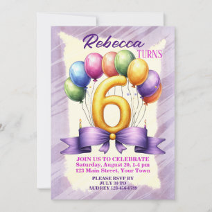 6th Birthday Balloon Arch Invitation
