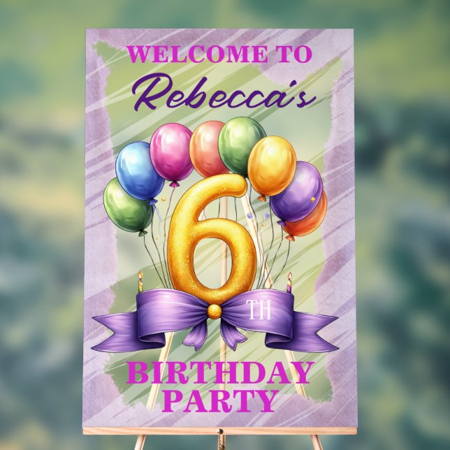 6th Birthday Balloon Theme Acrylic Sign (Neutral)