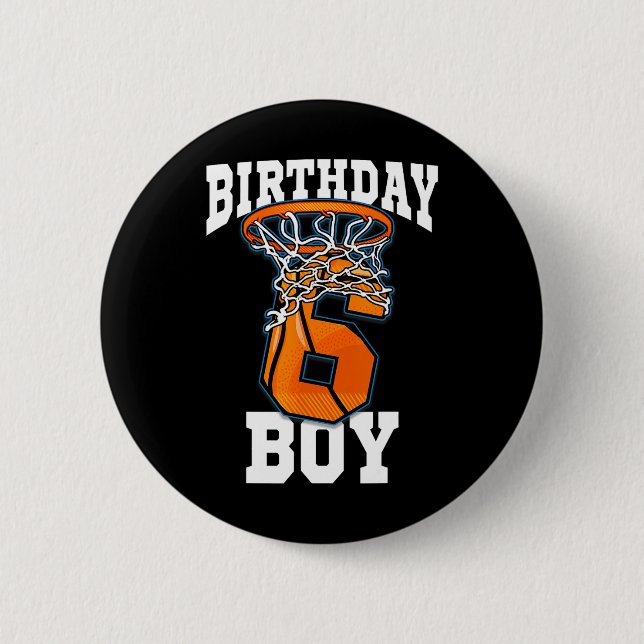 6th Birthday Basketball Boy 6 Year Old Basketball  Cm Round Badge (Front)