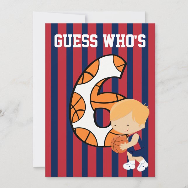 6th Birthday Blue and Red Basketball Player Invitation (Front)