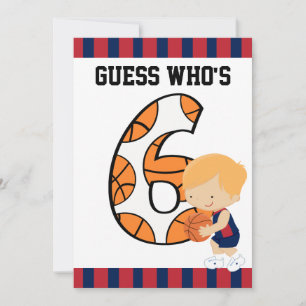 6th Birthday Blue and Red Basketball Player v2 Invitation