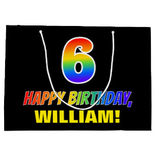 6th Birthday: Bold, Fun, Simple, Rainbow 6 Large Gift Bag