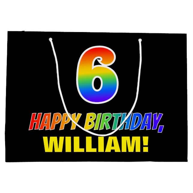 6th Birthday: Bold, Fun, Simple, Rainbow 6 Large Gift Bag (Back)