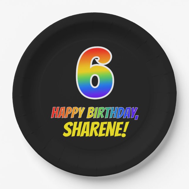 6th Birthday: Bold, Fun, Simple, Rainbow 6 Paper Plate (Front)