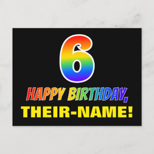 6th Birthday: Bold, Fun, Simple, Rainbow 6 Postcard