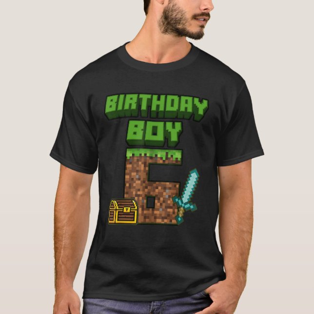 6th Birthday Boy 6 Years Old Gamer Pixel Birthday  T-Shirt (Front)