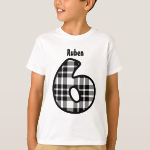 6th Birthday Boy BLACK PLAID Custom Name V01 T-Shirt