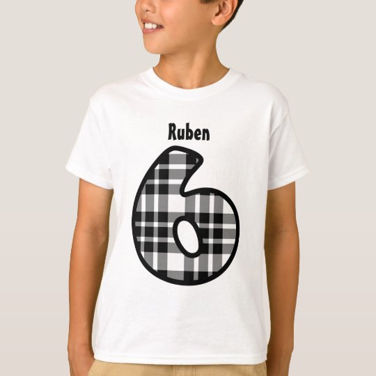 6th Birthday Boy BLACK PLAID Custom Name V01 T-Shirt