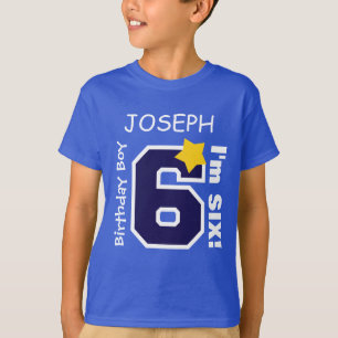 6th Birthday Boy BLUE One Year Custom Name A06A T-Shirt