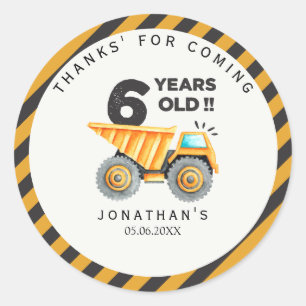 6th birthday boy construction classic round sticker