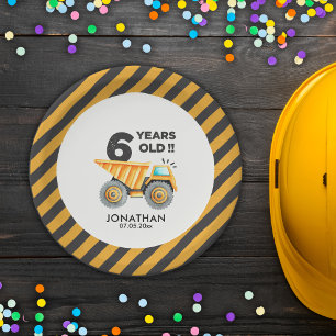 6th birthday boy construction theme paper plate