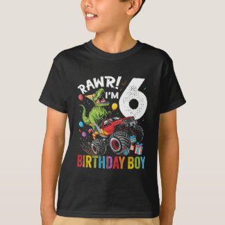 6th Birthday Boy Dinosaur Monster Truck T-Shirt