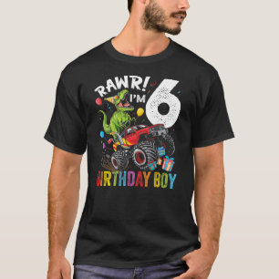 6th Birthday Boy Dinosaur Monster Truck T-Shirt