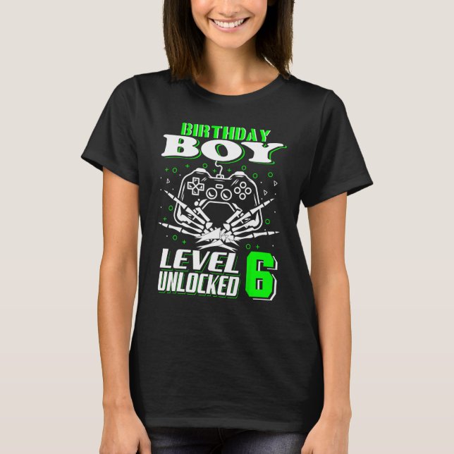 6th Birthday Boy Level 6 Unlocked Birthday 6 Year  T-Shirt (Front)