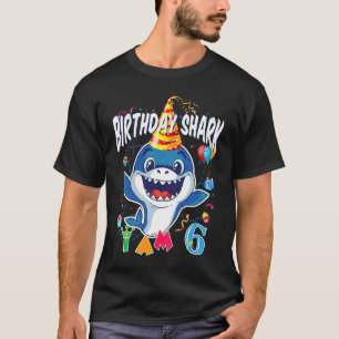 6th Birthday Boy Shark Birthday Party I Am 6 Years T-Shirt