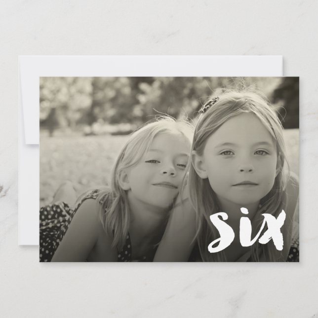 6th Birthday Boys Girls Number Six Photo Overlay Invitation (Front)