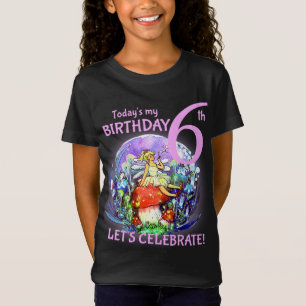 6th Birthday Bubbly Fairy & Mushroom Motif T-Shirt