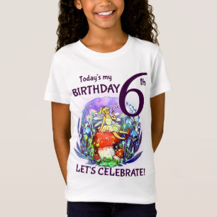 6th Birthday Bubbly Fairy & Mushroom Motif T-Shirt