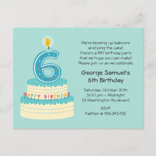 6th Birthday Cake Invitation