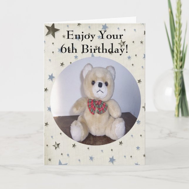 6th Birthday Card Teddy Bear Design (Front)