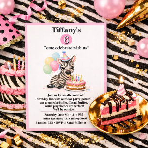 6th Birthday Celebration Zebra Party Invitation